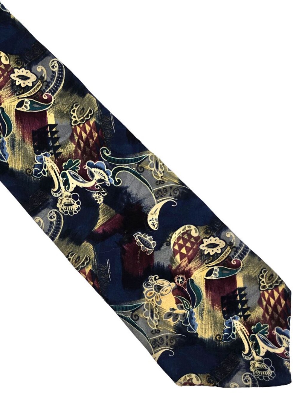 Cellini for J.Riggings Blue Abstract Floral Paisley Silk Tie Necktie 3.75 x 57